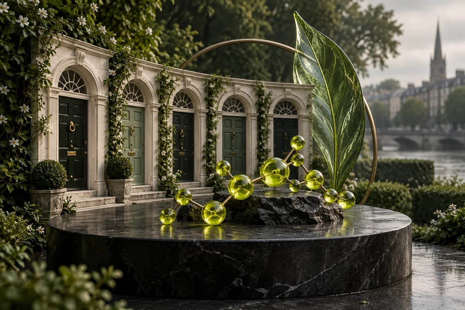 Dublin-inspired Georgian doors with a glass leaf and molecular sculpture